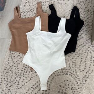 NEW Kittenish  3 Square Neck Bodysuits- white, nude, black - size small